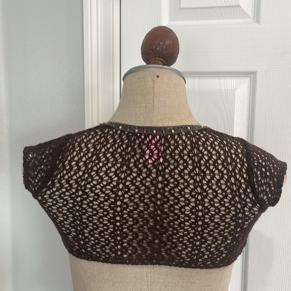 Vintage Y2K candies crochet bolero shrug sweater embellished beaded cap sleeves - Picture 7 of 7